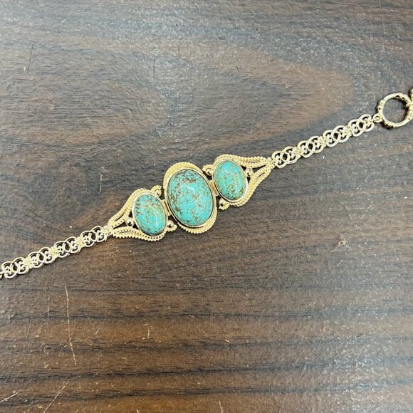 Paul Deasy Gem Gold-Plated Oval Turquoise Bracelet Fits 7" - 8" [Lot of 5] - Picture 2 of 4
